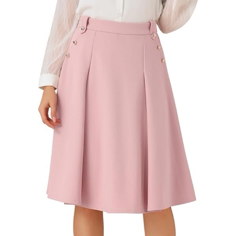 Allegra K High Waist A-Line Midi Skirt for Women's Flare Pleated Knee Length Skirt with Pocket Medium Pink