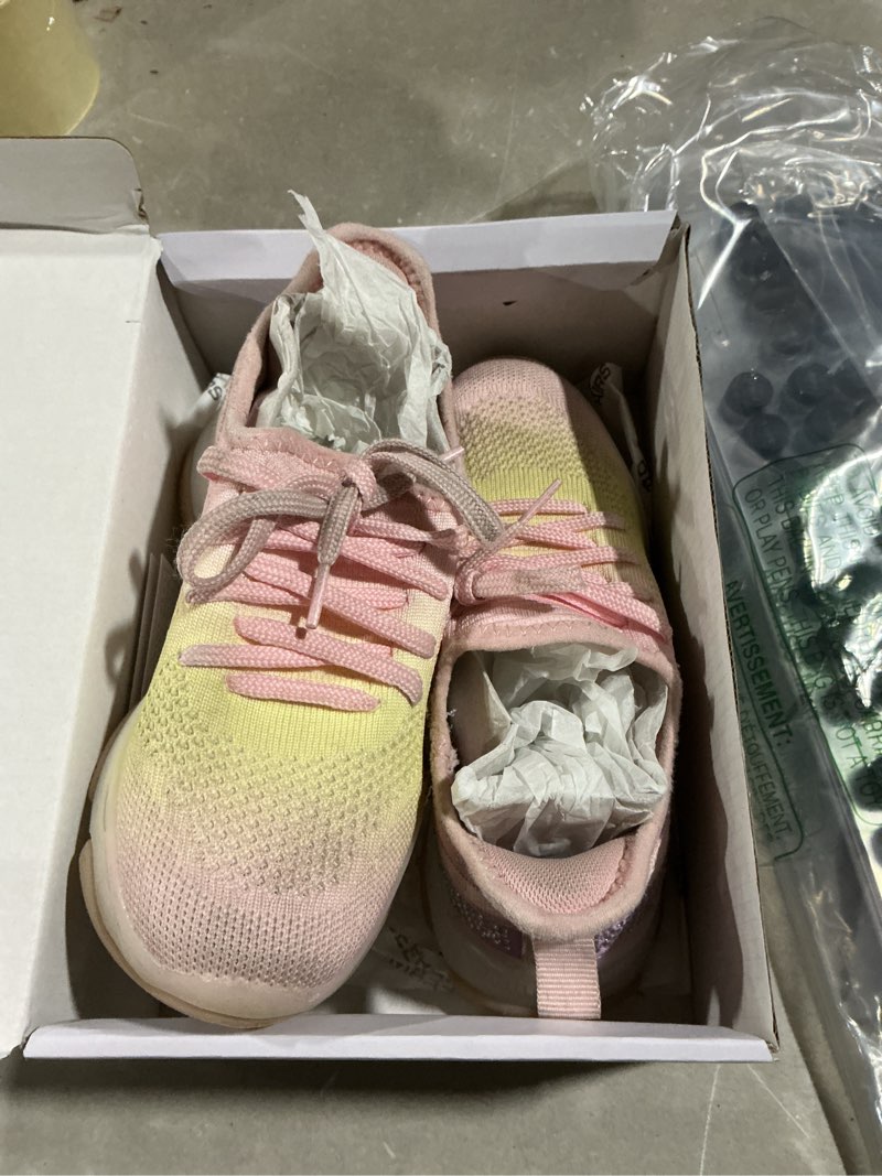 Condition photo showing As Is for dream pairs girls slip-on sneakers kids sparkle pop lightweight jelly sole walking shoes 13 little kid rainbow//pink