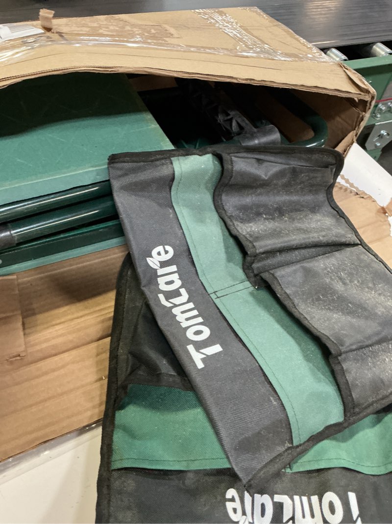 Condition photo showing As Is for tomcare garden kneeler and seat 10.64” wider larger soft kneeling pad garden bench with 2 large tool pouches heavy duty garden stool foldable tools gardening gifts for women men gardeners green 10.64" extra-wide kneeling pad