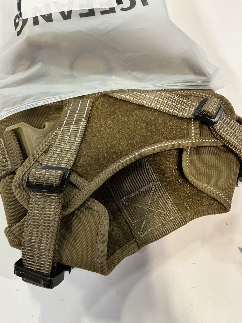 Condition photo showing New/Like New for (size m)icefang tactical dog harness, medium size,2x metal buckle,working dog molle vest with handle,no pulling front leash clip,hook and loop panel (brown,m (pack of 1)) medium (pack of 1) brown