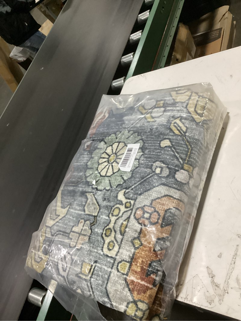 Condition photo showing New/Like New for rugsure washable area rugs - perfect for living room, bedroom, kids room, nursery - stain & water resistant non-slip, pet & child friendly, vintage tribal area rugs (turmeric and grey, 8' x 10') turmeric and grey 8' x 10' (rectangular)