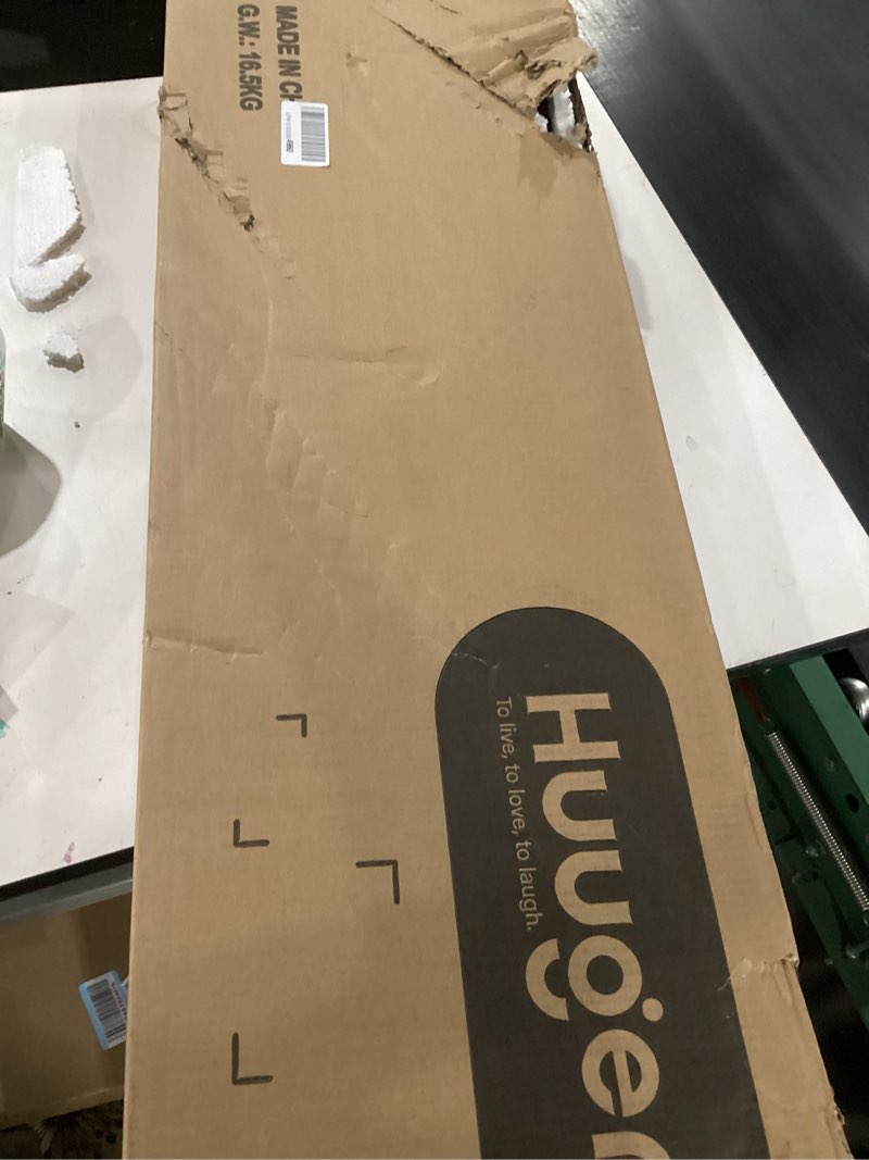 Condition photo showing New/Like New for Huuger 55 x 28 Large Electric Standing Desk, Height Adjustable Computer Desk, 27.6" Deep Desktop, Stand up Gaming Office Table with 2 Hooks, 3 Preset Heights, for Home Office, Black 55*28 inch Black