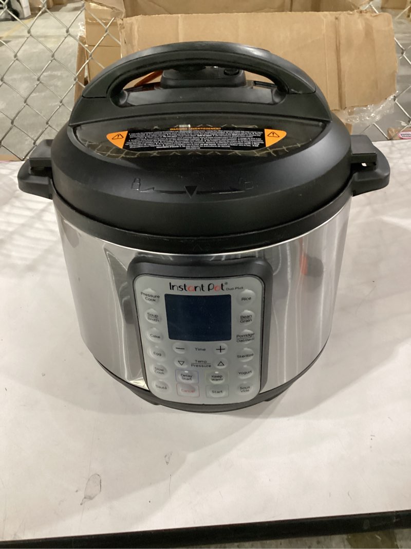 Condition photo showing As Is for not tested***** instant pot duo plus 9-in-1 multicooker, pressure cooker, slow cook, rice maker, steamer, sauté, yogurt, warmer & sterilizer, includes app with over 800 recipes, stainless steel, 6 quarts