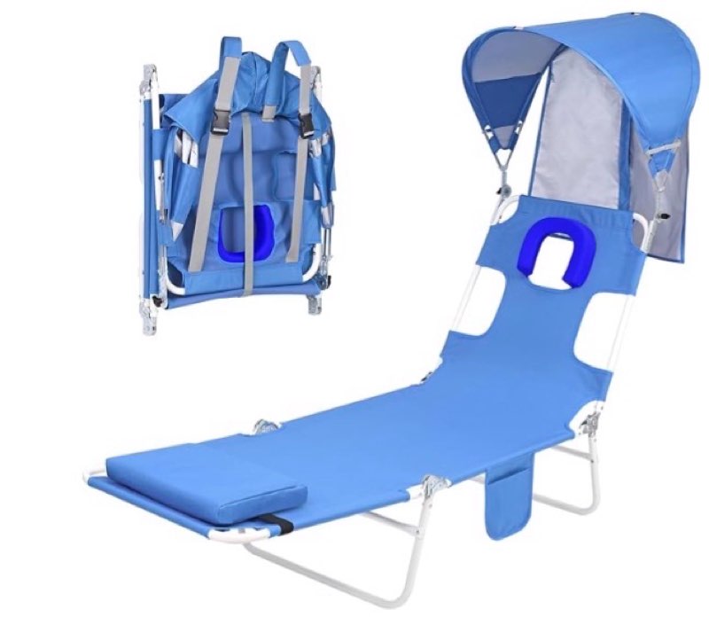 backpack beach tanning chair with canopy sun shade & face hole, 6 position folding lounge sun chair for adults outside reading sunbathing poolside camping lawn, upf 50+, patent design 1 royal blue