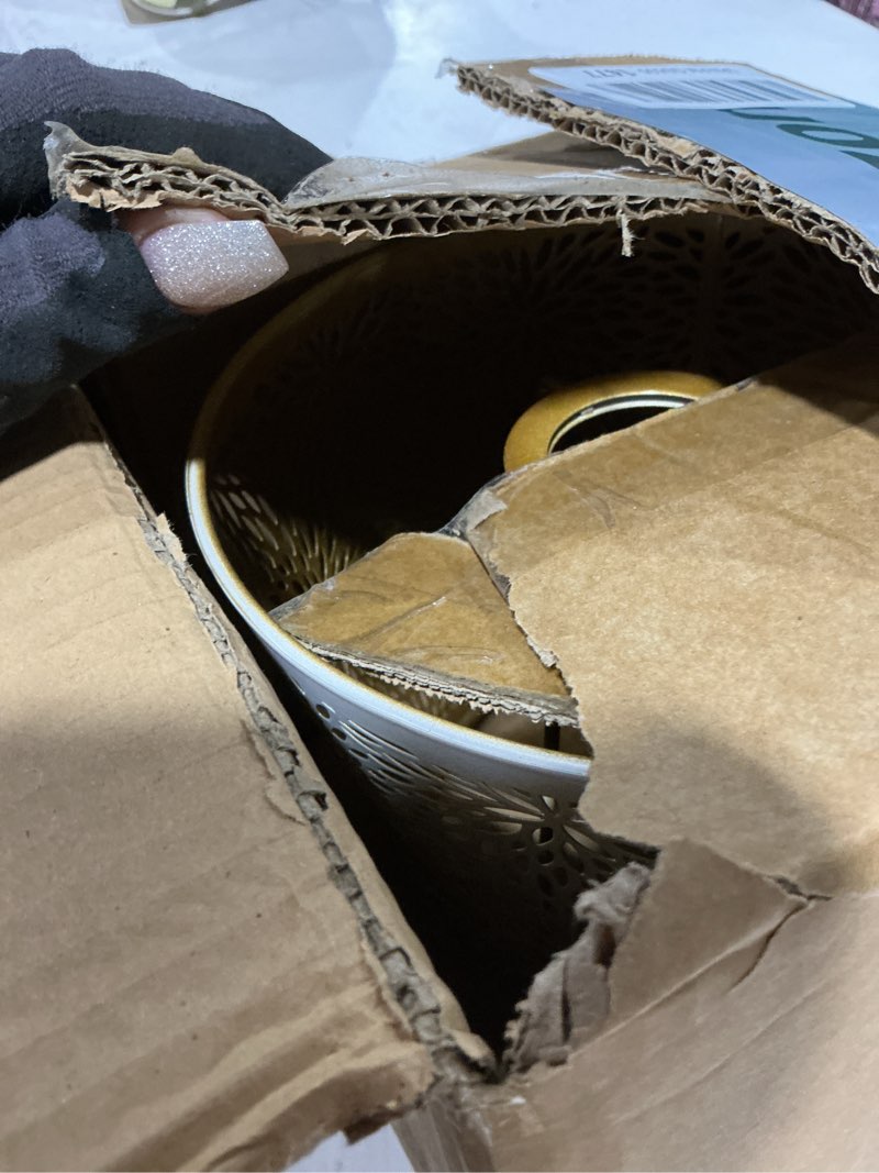 Condition photo showing Good Condition for metal lamp shade for e27 e26, flower shadow lampshade, hollow out design vintage lamp shades for table lamps and floor light, small lampshade for living room bedroom decoration white gold