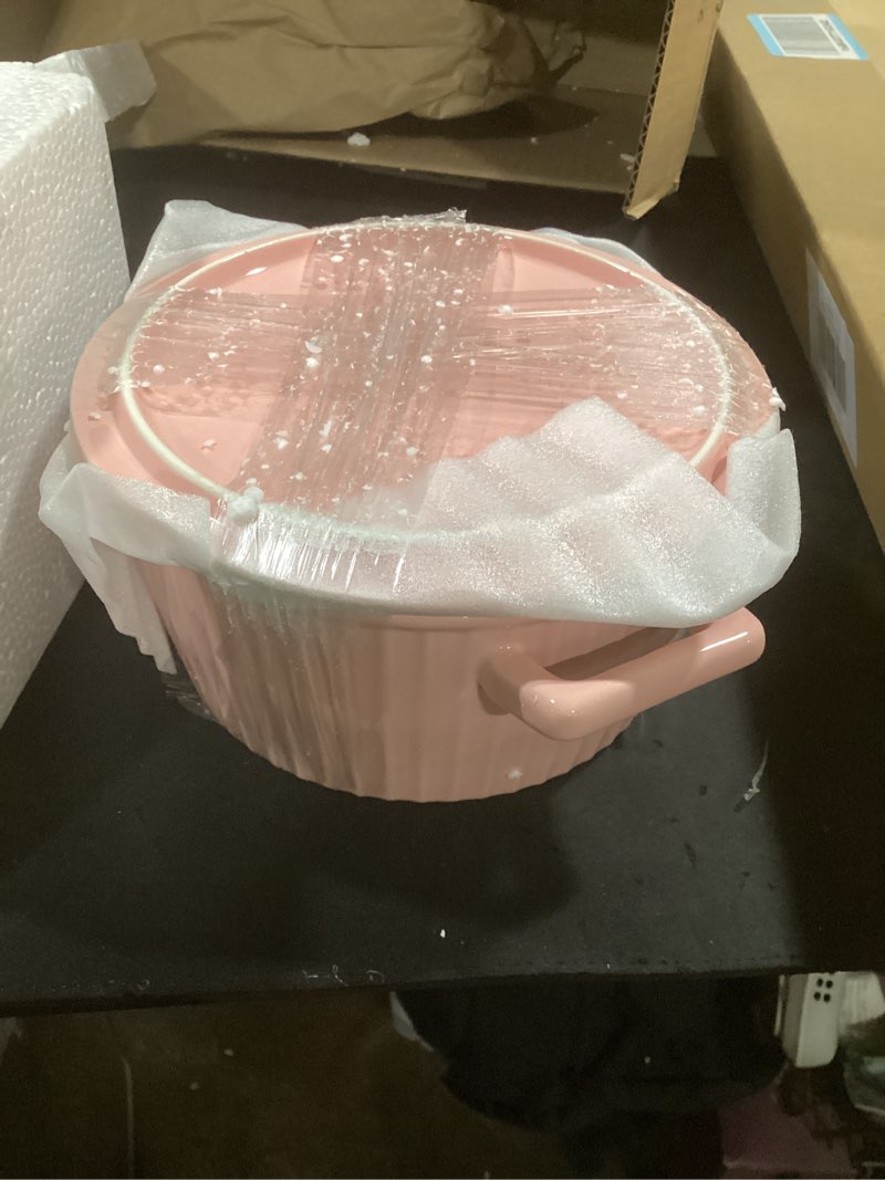 Condition photo showing Good Condition for whjy pink ceramic casserole dish with lid?1 quart ceramic casserole pan for bakeware oven