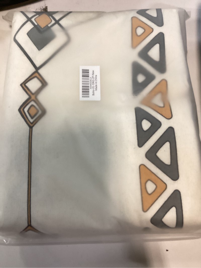 Condition photo showing New/Like New for coral fish boho curtains bohemian window treatments with tassels fringe & geometric print for bedroom kitchen bathroom light-filtering cotton drapes, rod pocket, 59" w x 63" l, 2 panels 59"w x 63"l (pack of 2) multi color