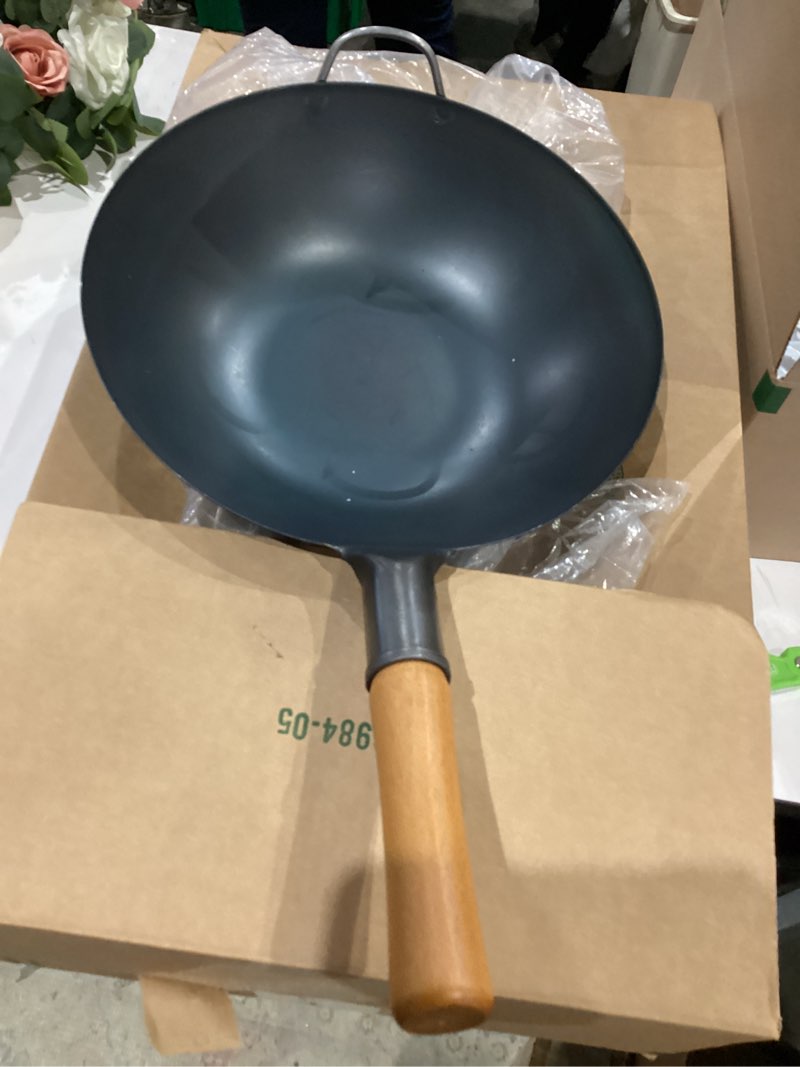 YOSUKATA 14” Round Bottom Carbon Steel Wok Pan – Blue Pre-Seasoned Pow Wok for Stir Fry, BBQ & Camping – Traditional Japanese & Chinese Cookware – Compatible with Gas Stoves & Open Fire Only