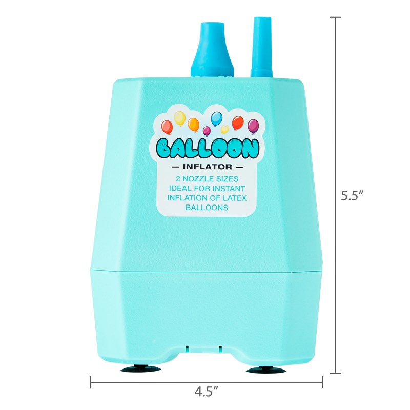 7" blue electric balloon inflator, with extendable tip and balloon knotter, by way to celebrate