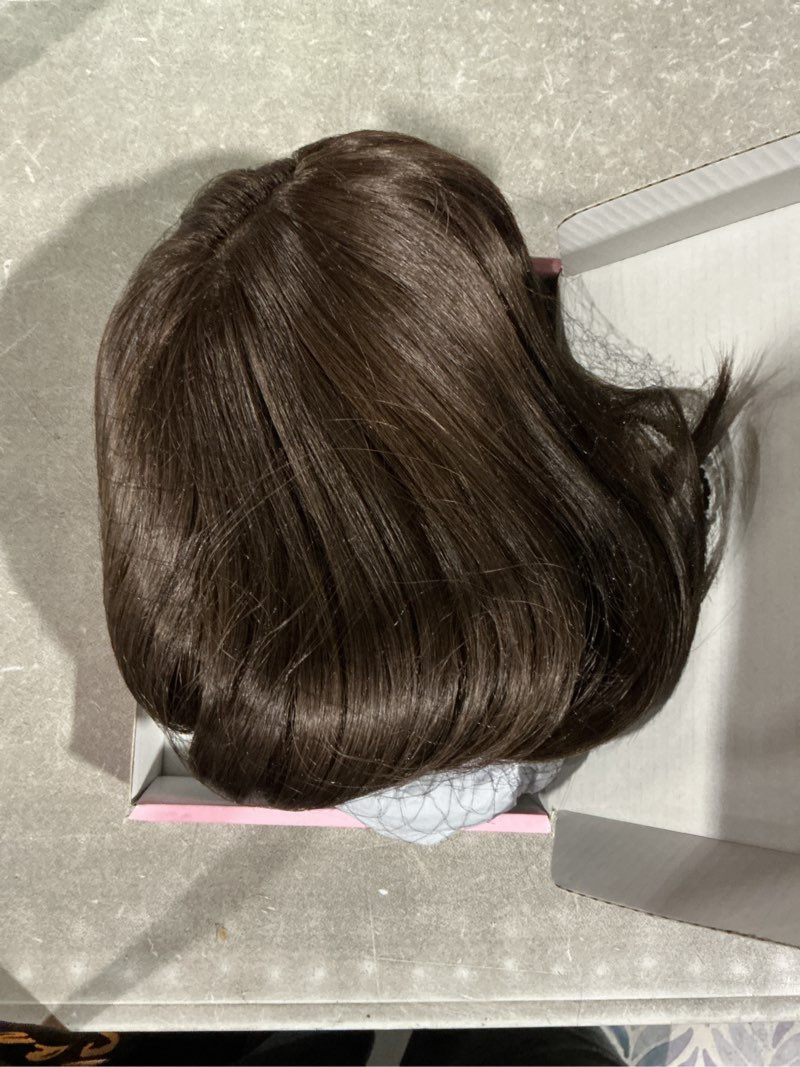 Condition photo showing New/Like New for Short Bob Hair Topper for Women with Bangs Side Part 10 inch Synthetic Hair Toppers for Women Thinning Hair Wig Toppers (Dark Brown)