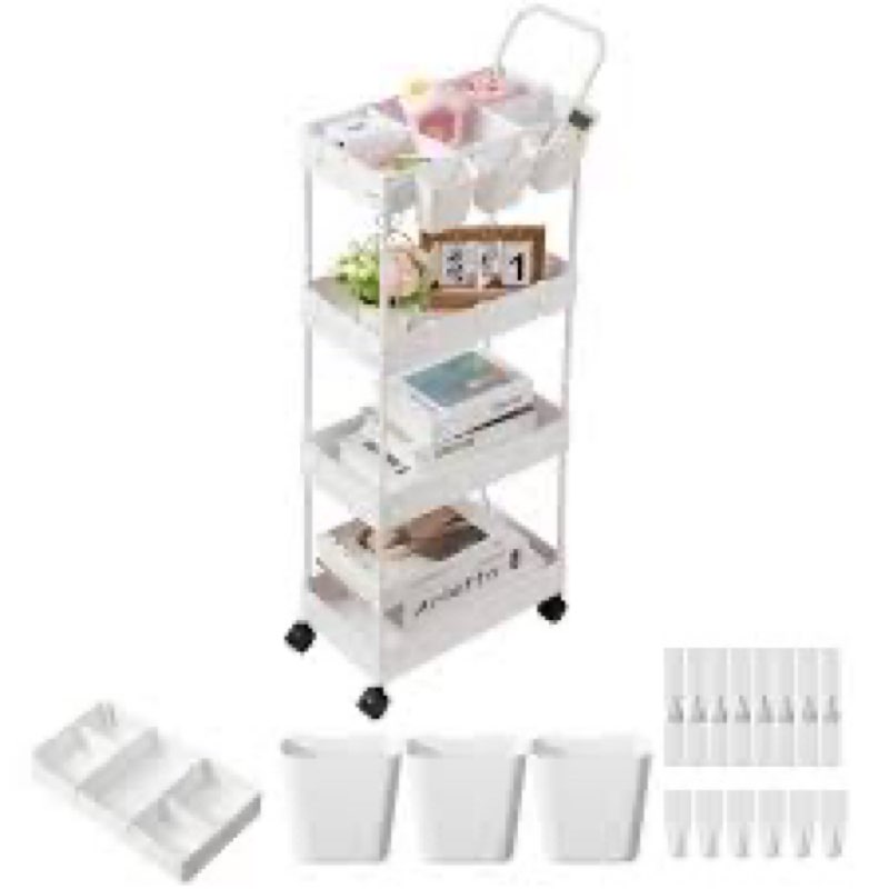 danpinera Storage Cart, 4 Tier Narrow Rolling Storage with Wheels & Dividers, Bathroom Organizer Sli
