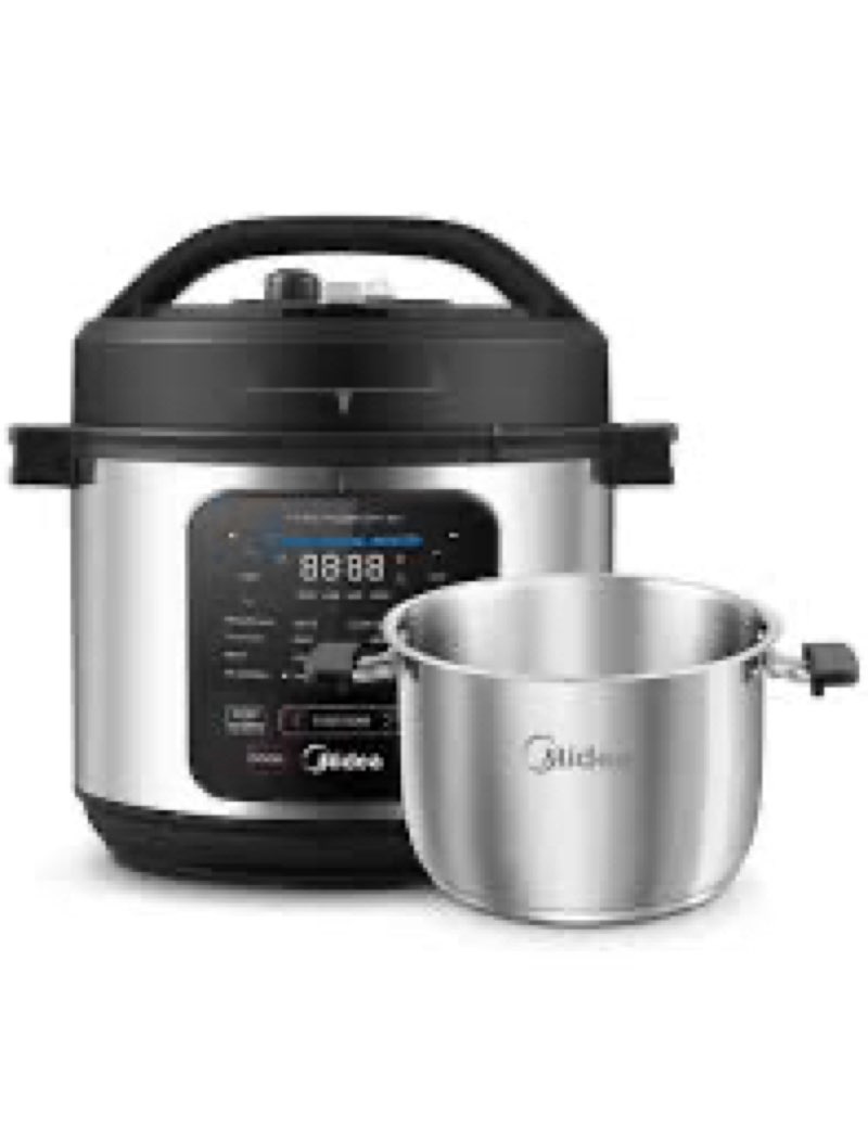midea 10-in-1 electric pressure cooker with slow cooker, steamer, saute, sous vide, and bake modes, 