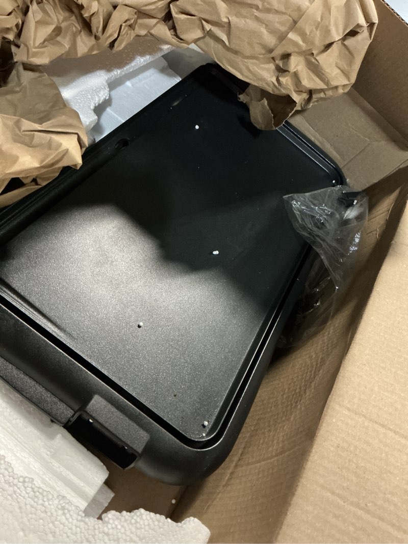 Condition photo showing As Is for bella xl electric ceramic titanium griddle, make 15 eggs at once, healthy-eco non-stick coating, hassle-free clean up, large submersible cooking surface, 12" x 22", copper/black 12" x 22" copper