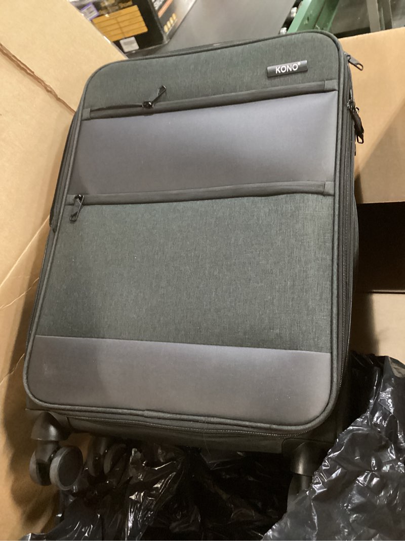Condition photo showing As Is for Kono Softside Expandable Checked Luggage with 4 Spinner Wheels, Drop Resistant Lightweight Suitcase, Checked-Medium 24 Inch Black