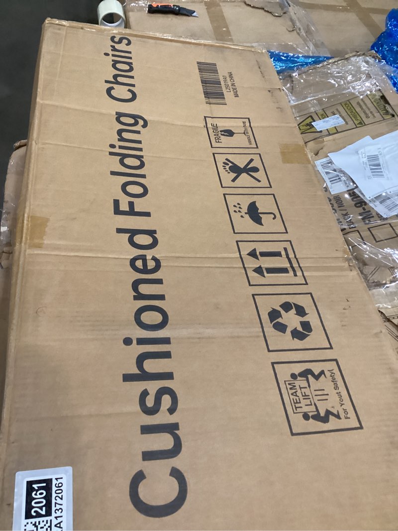 Condition photo showing New/Like New for DUMOS 12 Pack Folding Chairs with Padded Cushion and Back - Fabric Stackable Portable Dining Chiars Set, for Home and Office, Conference, Wedding, Party, Patio, Garden, for Indoor Outdoor, Khaki Khaki Fabric 12 Pack