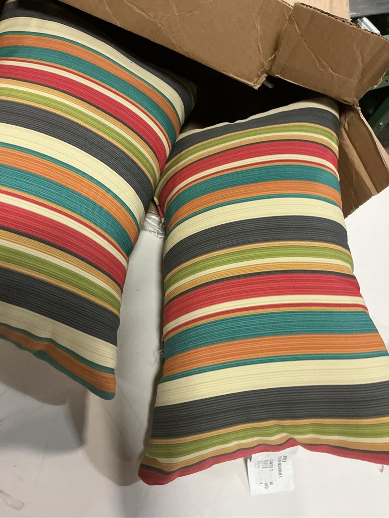 Condition photo showing Good Condition for Sunset Stripe 19 x 12 in. Outdoor Rectangle Throw Pillow (Set of 2) by Greendale Home Fashions