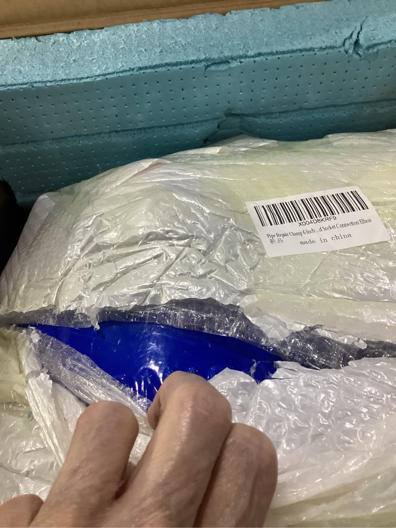 Condition photo showing As Is for pipe elbow clamp, 1-1/2 inch (dn40), 90 degree, short radius, ppr/pe/iron pipe, socket connection, blue, iron, 6.28 pounds 1-1/2 inch(dn40-90°-short radius)