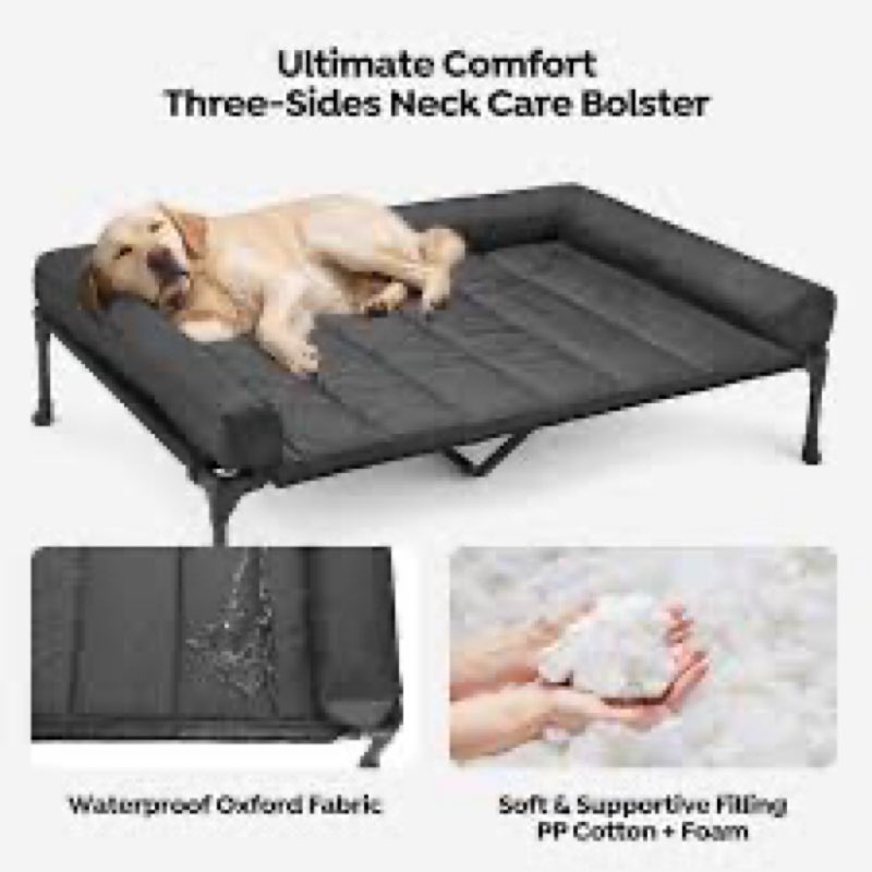Veehoo Cooling Elevated Dog Bed Add Removable Waterproof Bolster Cushion Mat, Raised Pet Cot with Br