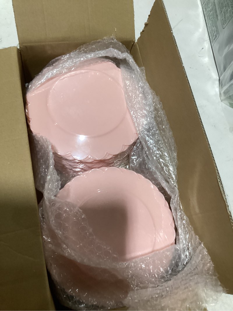 Condition photo showing Good Condition for liyh 200 pcs pink dessert plates disposable dessert plates and gold forks 7.5", cake plate with forks for weddings bridal showers birthday mothers day 200pcs(100 guests) pink and gold forks