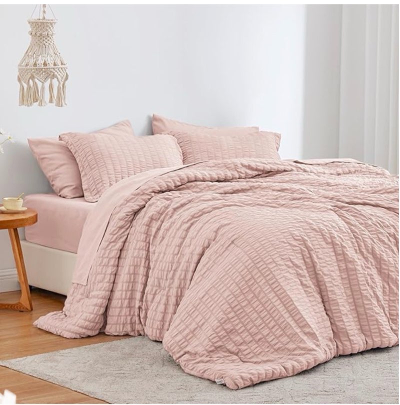 Love's cabin Seersucker pink  Twin XL Comforter Set, 5 Pieces Twin XL Bed in a Bag, All Season Twin XL Bedding Sets with Comforter, Flat Sheet, Fitted Sheet, Pillowcase and Pillow Sham Twin XL (68\"X88\"? Pink