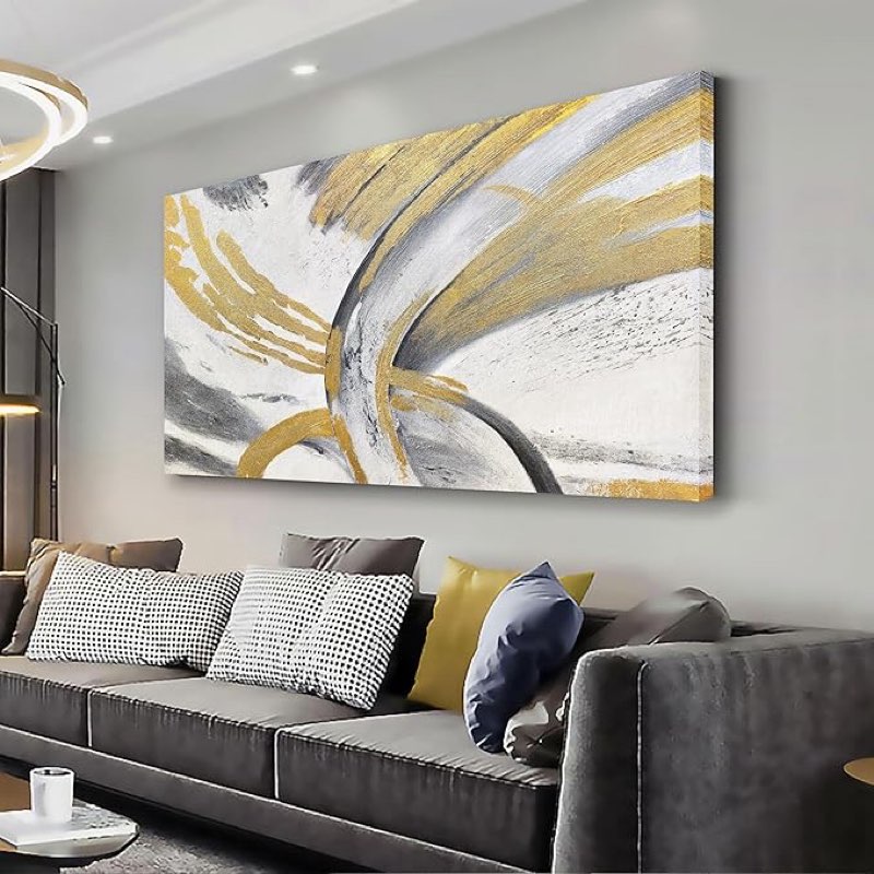 aerart wall decor blue gold foil ink painting canvas wall art mountain view artwork canvas painting for living room bedroom office home decor 20x40 in 40l\\\" x 20w\\\" blue