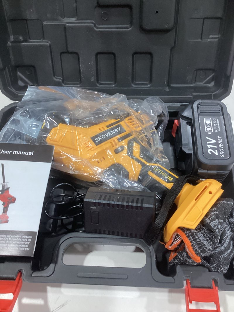 Condition photo showing Good Condition for cordless reciprocating saw for home & outdoor use | 2 * 2.0ah batteries, variable speed, red compact saw kit with blades for wood/metal/pvc cutting - ideal for diyers & gardeners in all seasons