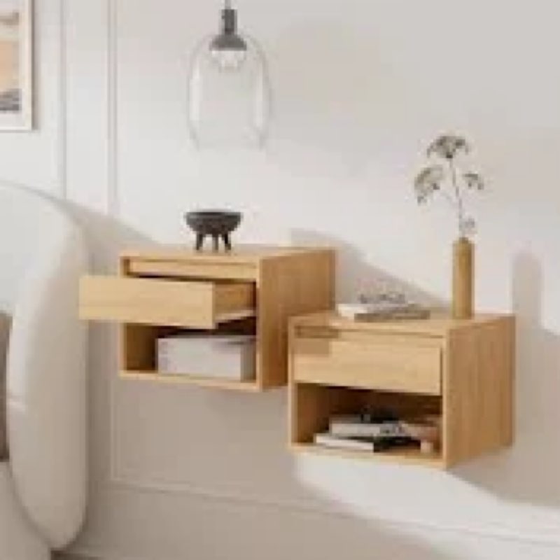 Floating Nightstand, Modern Wall Mounted Bedside Table with Drawer, Wood Bedside Shelf & Desk, End T