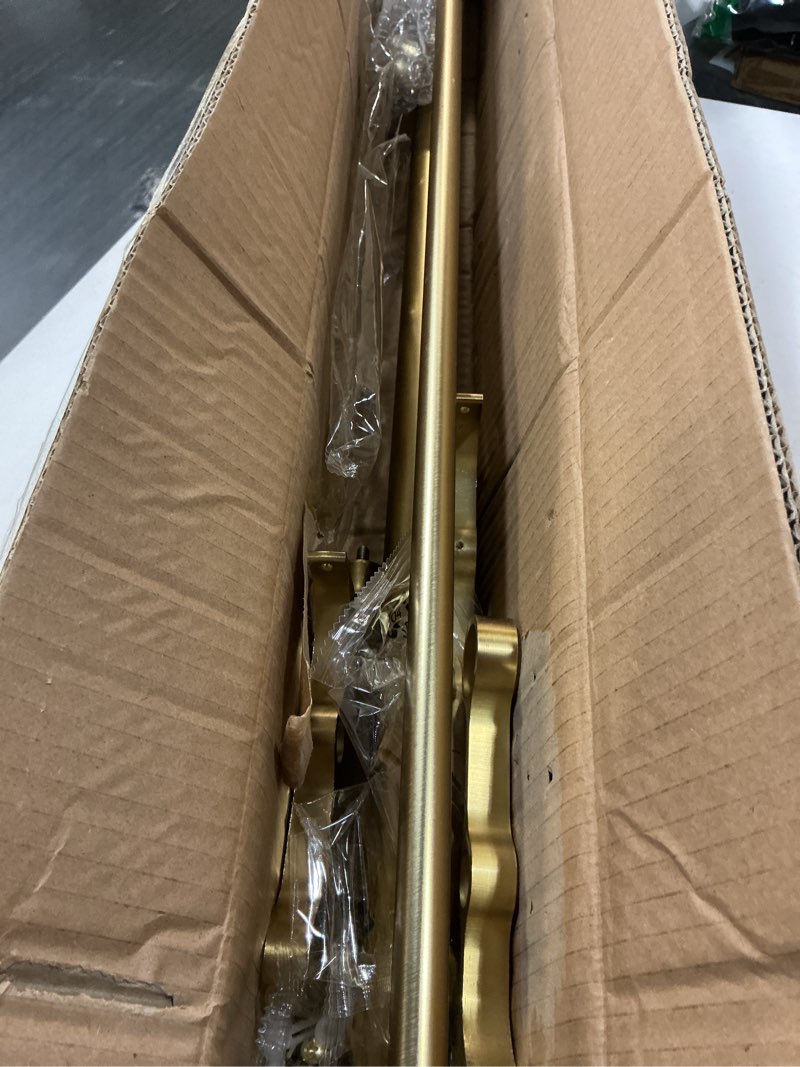 Condition photo showing New/Like New for Double Curtain Rods 36-72 Inches with Round Finials, 1 Inch Heavy Duty Drapery Rod with Unique Aluminum Alloy Brackets for Windows, Sliding Door, Patio, Bedroom, Living Room Decoration, Brushed Gold Brushed Gold 36"-72"