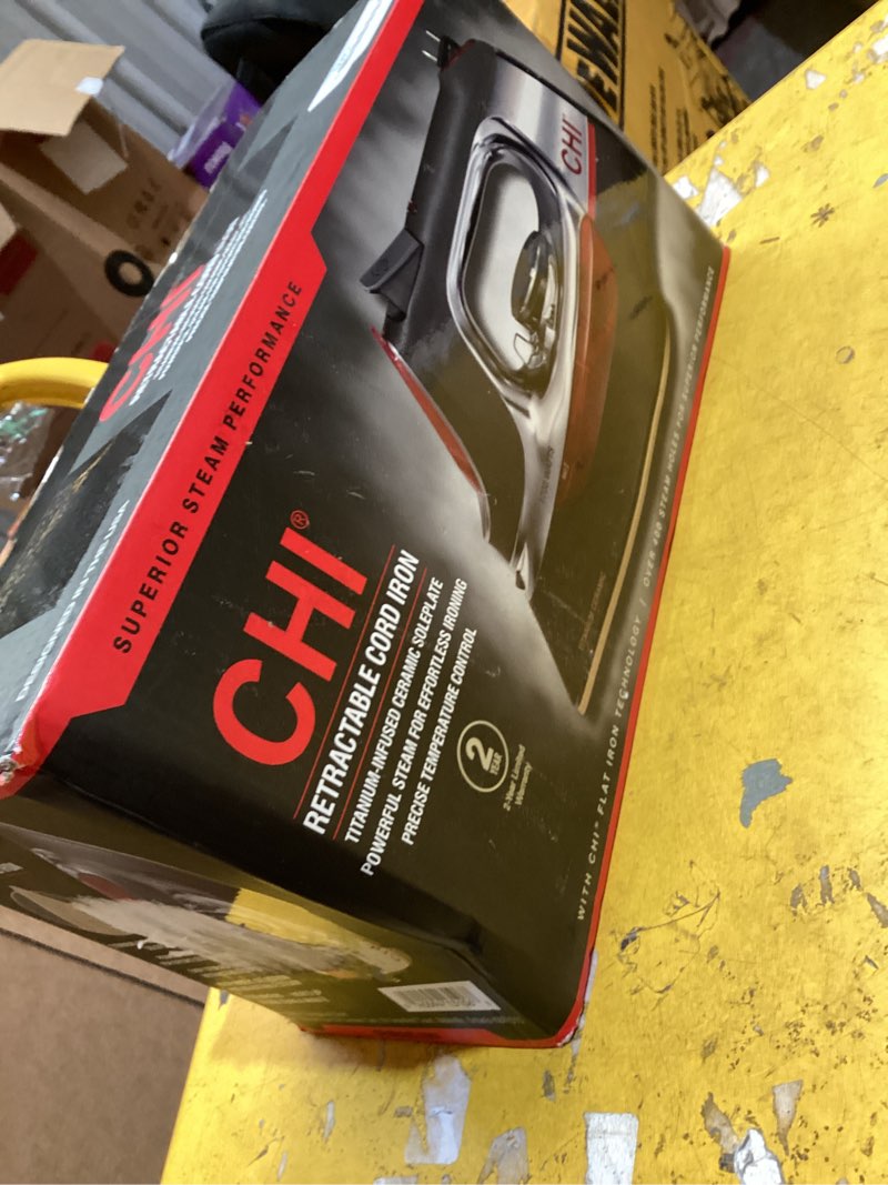 Condition photo showing Good Condition for chi steam iron for clothes with vertical steam burst, professional grade, titanium ceramic soleplate, 400+ steam holes, 1700 watts, 3-way auto shutoff, 8' cord 1700 watts titanium-infused ceramic soleplate, silver