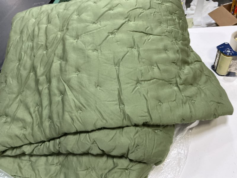 Condition photo showing As Is for (missing shams)  bamboo dream quilt set, king/cal king, olive