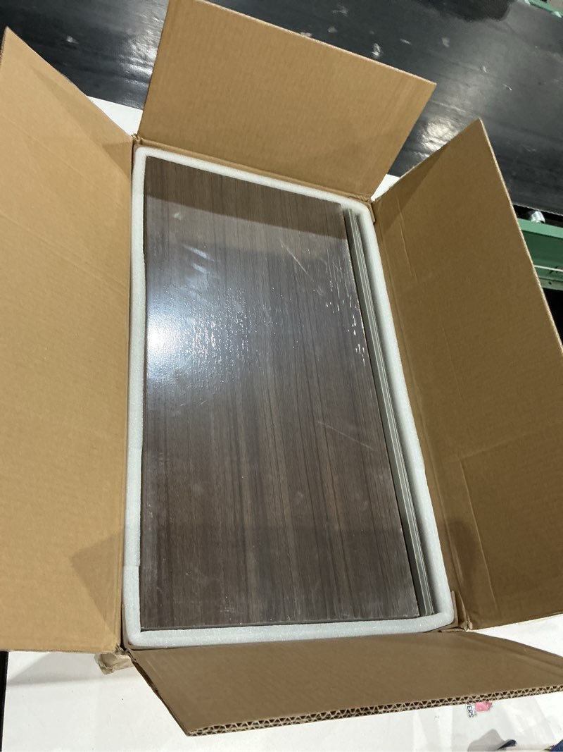 Condition photo showing Good Condition for 6 pcs wire rack covers for pantry wood grain, 24''w * 12''d (ready to use) faux wood shelf covers for wire shelving, rustic closet shelves covering toppers - bathroom, kitchen, garage (dark) dark wood 12''d * 24''w