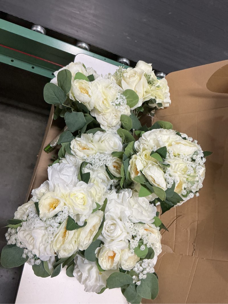 Condition photo showing Good Condition for set of 6 bridesmaid bouquets, 11 inch wedding bouquets for bridesmaids artificial flower bouquets for wedding ceremony bridal shower decorations - white ivory white set of 6 bouquets