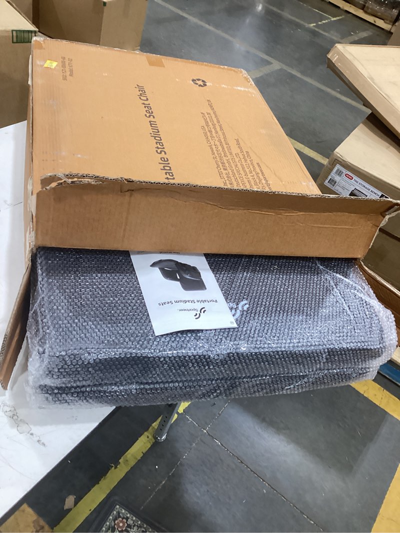 Condition photo showing Good Condition for sportneer stadium seats with back support: 2.5'' thick comfy cushion 6 adjustable angle bleacher seat with armrest - 2 large pockets, 2 cup holders stadium chair for sport events concerts parks black, 2 pack non-heated, extra wide - 24"