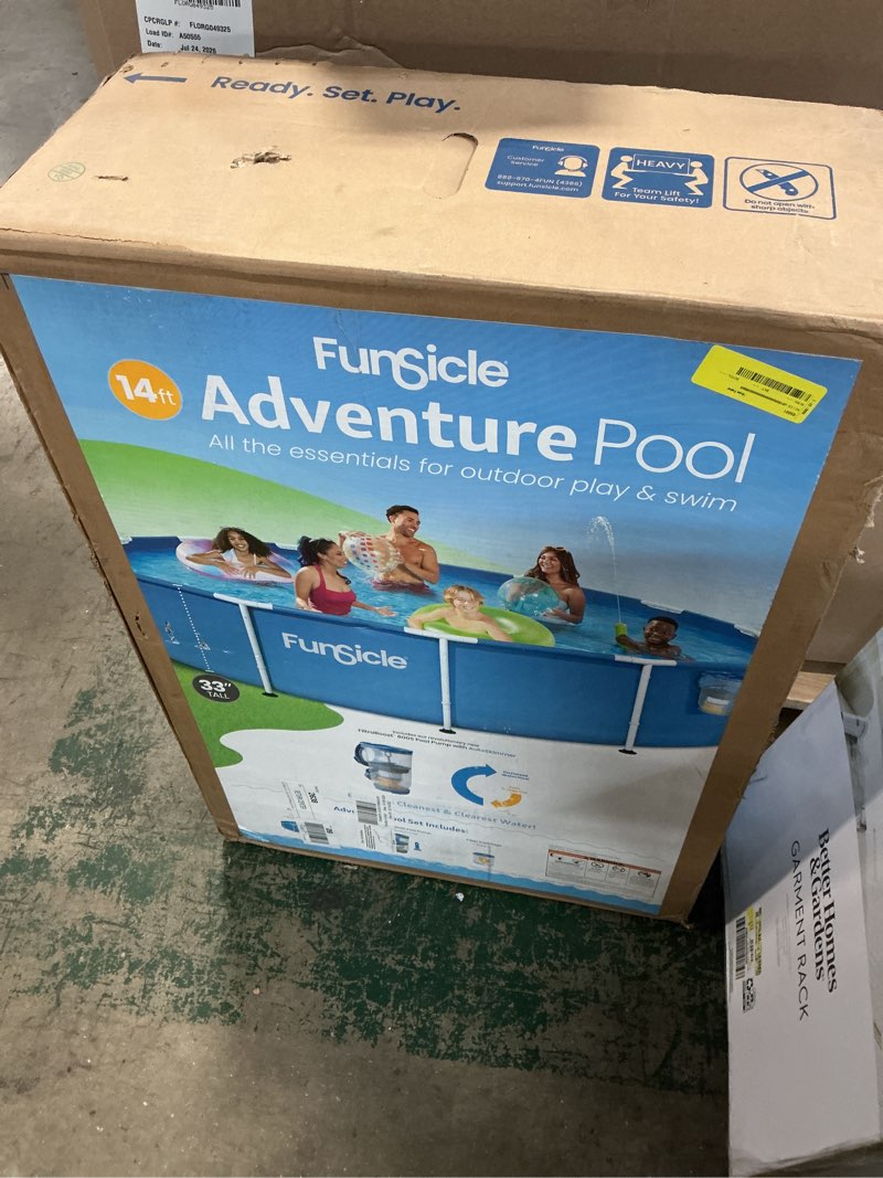 Condition photo showing New/Like New for funsicle 14ft adventure above ground metal frame swimming pool  includes filtraboost™ 800s pump with autoskimmer  round  age 6 & up