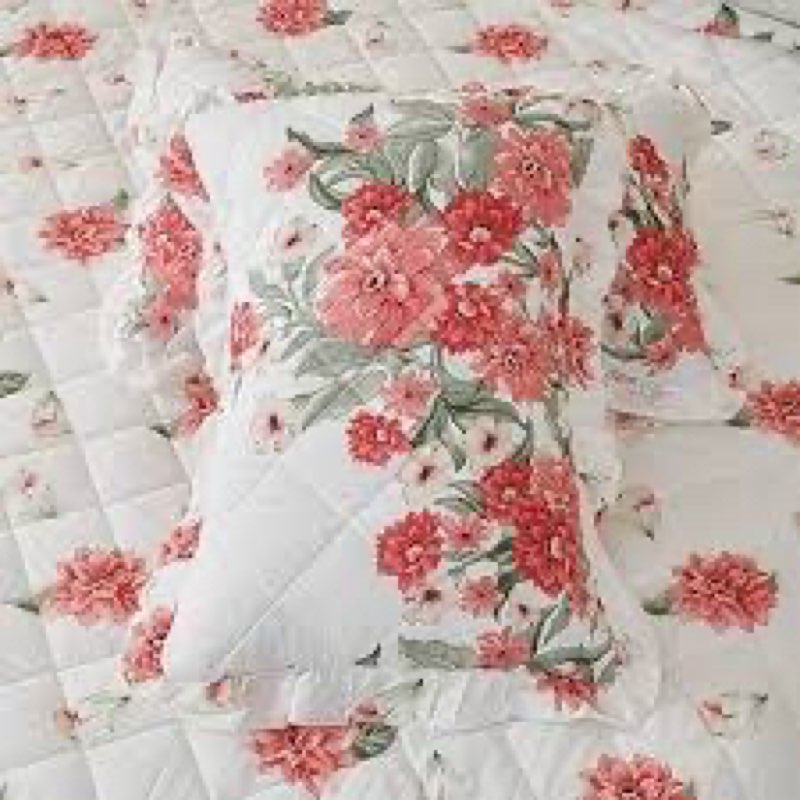 EVENHUG Ruffle Skirt Queen Size Bedspread Set Red Floral 100% Cotton Quilt Bedding Sets with Pillow Shams Lightweight Soft Coverlet Bed Spreads Sets 3 Piece (Queen, 60"x80")