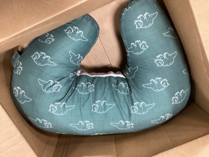Condition photo showing New/Like New for boppy nursing pillow - firm, ergonomic u-shaped bottle and breastfeeding pillow with high lift for comfort and support, spacious surface - forest green dinos new nursing pillow forest green dinos
