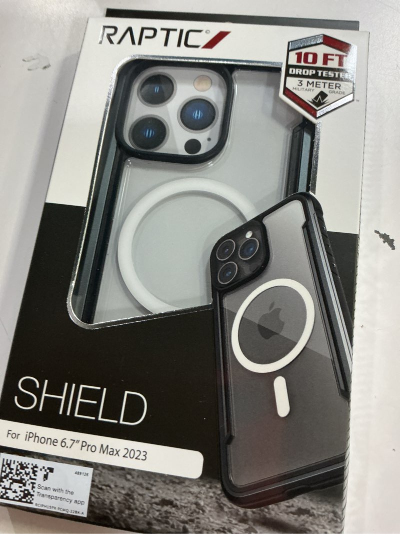 Condition photo showing New/Like New for raptic shield magnetic for iphone 15 pro max case, compatible with magsafe, shockproof protective clear case, military grade 10ft drop tested, durable aluminum frame, 6.7 inch, black - tamaño for iphone 15 pro max 6.7 - color black/grey