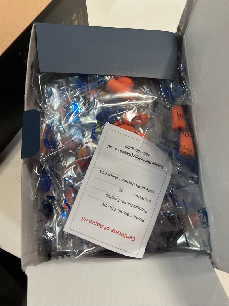 Condition photo showing New/Like New for nrr 33db-foam ear plugs with cord,individually packed,100 pairs/box,for work & construction site,orange 100pairs foam earplugs