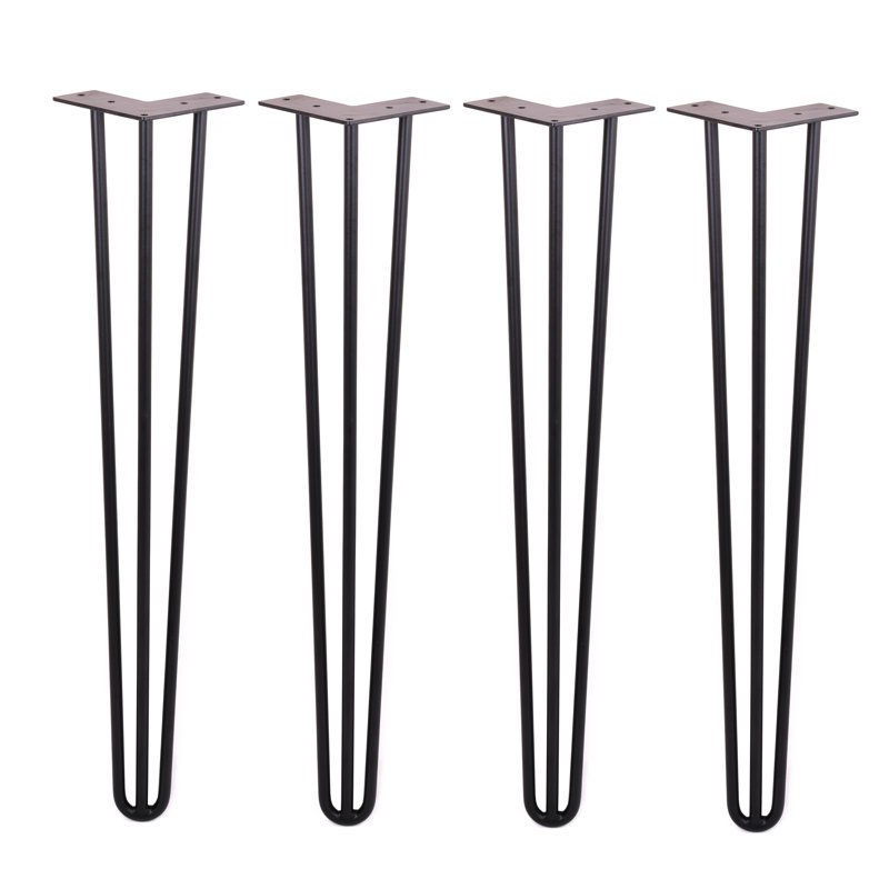 8''H 3 Rods Hairpin Legs (Black) Diy Industrial Strength Mid Century Modern Table Legs, Set Of 4