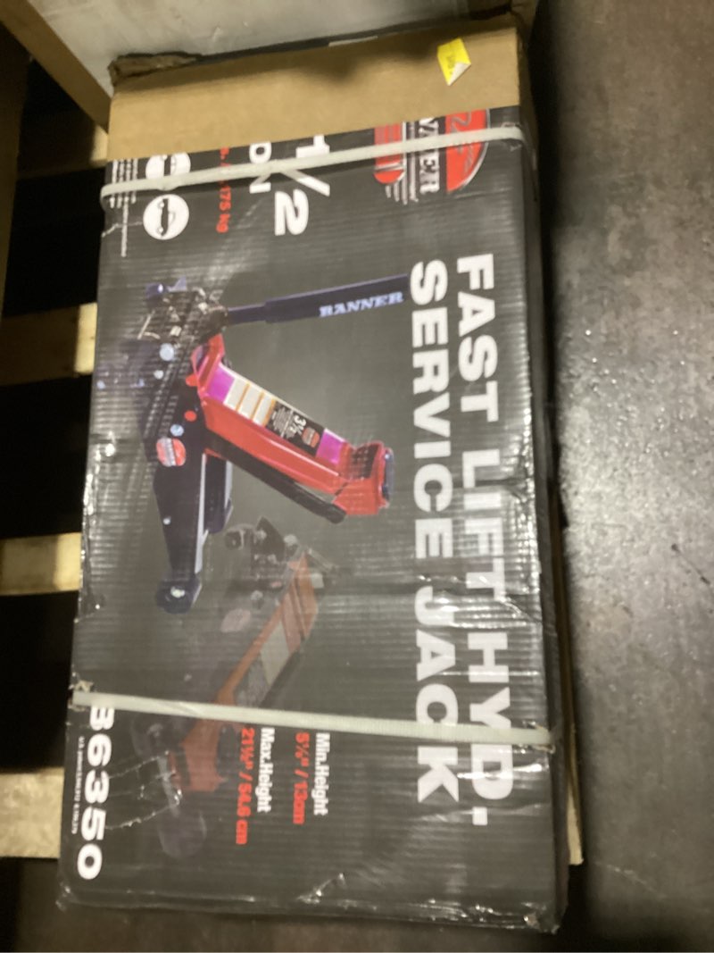 Condition photo showing Good Condition for Blackhawk B6350 Black/Red Fast Lift Service Jack - 3.5 Ton Capacity, 28 1/2" L x 13 3/4" W x 6 1/2" H