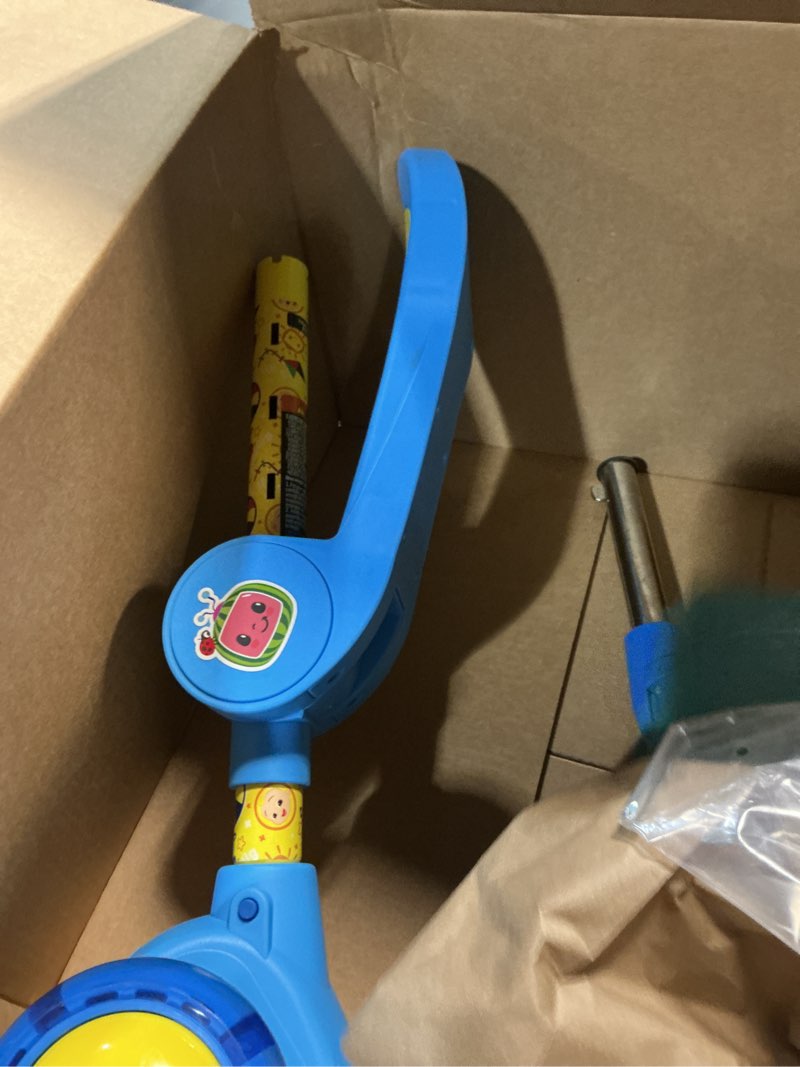 Condition photo showing As Is for Jetson Character Kids Kick Scooter, LED Lights on Stem & Light-Up Wheels, Lightweight Frame, Height-Adjustable Handlebar, Lean-to-Steer System, Easy-Fold Mechanism 3-Wheel Blue