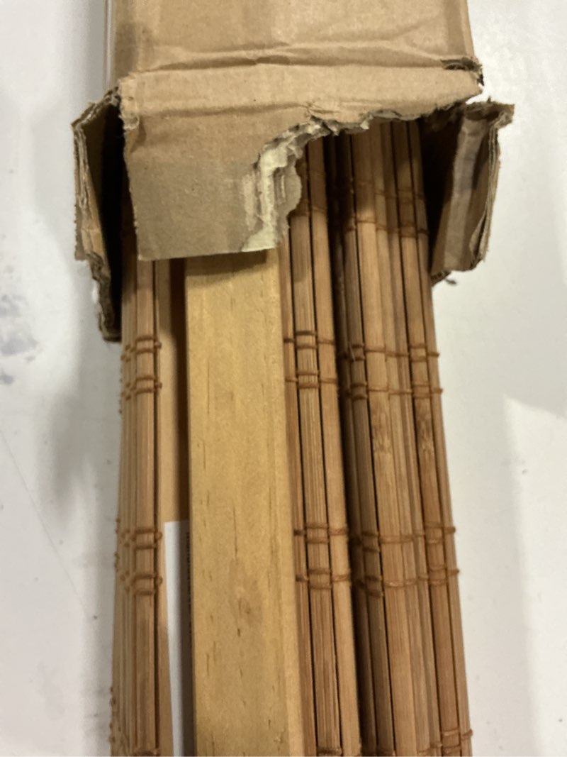 Condition photo showing As Is for LazBlinds No Tools No Drill Cordless Bamboo Roman Shades, Light Filtering Window Treatment, Roll Up Bamboo Blinds for Windows 27'' W x 72'' H, Ceylon Light Russet Light Filtering-ceylon Light Russet 27" W x 72" H