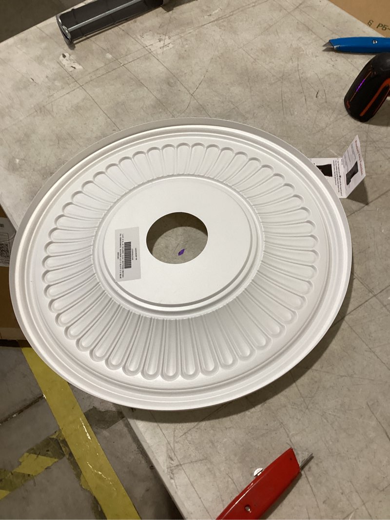 Condition photo showing Good Condition for ekena millwork cmp19be berkshire thermoformed pvc ceiling medallion (fits canopies up to 8 3/8"), 19"od x 3 1/2"id x 1"p 19"od unfinished