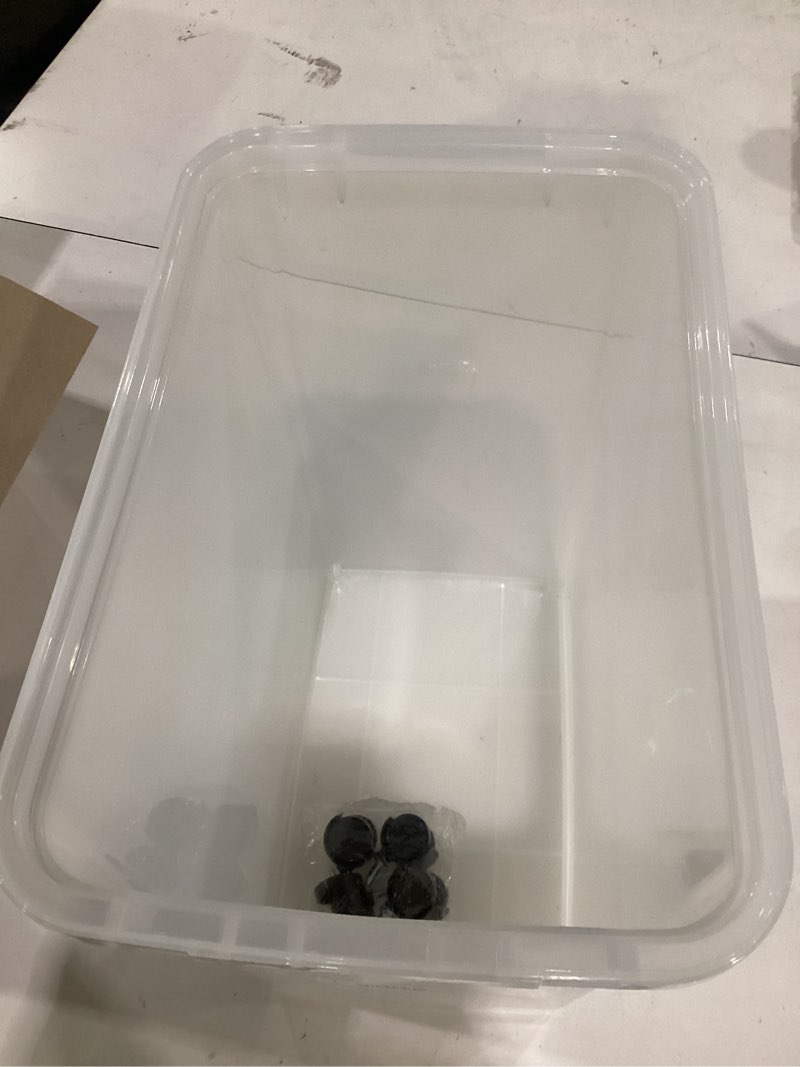 Condition photo showing As Is for missing the lid****** iris usa airtight dog food storage container, up to 30 lbs, attachable wheels, for dog cat bird and other pet food storage bin, keep fresh, easy mobility, bpa free, navy