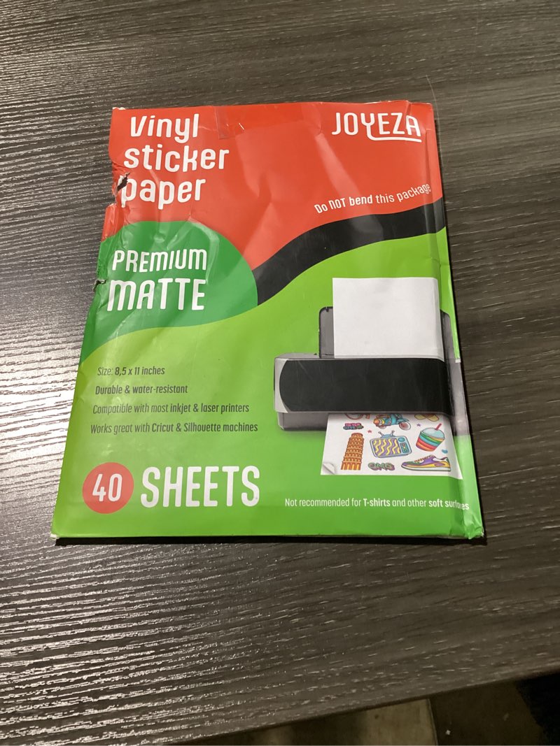 Condition photo showing As Is for joyeza premium printable vinyl sticker paper for inkjet printer - 40 sheets matte white waterproof, dries quickly vivid colors, holds ink well- tear resistant - inkjet & laser printer
