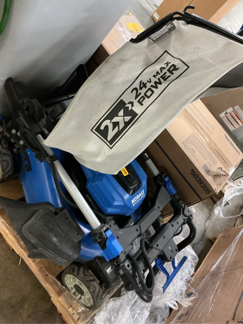 Condition photo showing As Is for kobalt 48-volt, 20-in cordless self-propelled lawn mower 