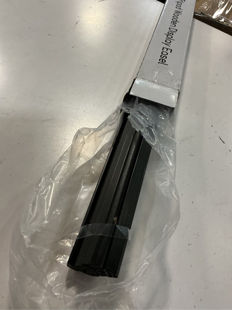 Condition photo showing Good Condition for meeden wooden easel stand for display: black wood tripod for wedding sign - poster board holder for welcome picture