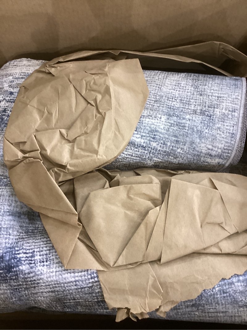 Condition photo showing As Is for Bavni Washable Rug, Soft Abstract Rugs Non-Slip, Thin Foldable 6x9 Rug, Modern Stain Resistant Area Rug for Living Room, Kitchen, Bedroom, Blue/Light Grey Blue/Light Grey 6' x 9' (Rectangular)