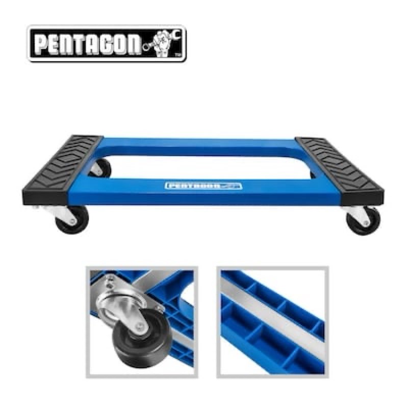 Condition photo showing As Is for fleming supply 1000-lbs. capacity 4 -wheel blue plastic furniture dolly