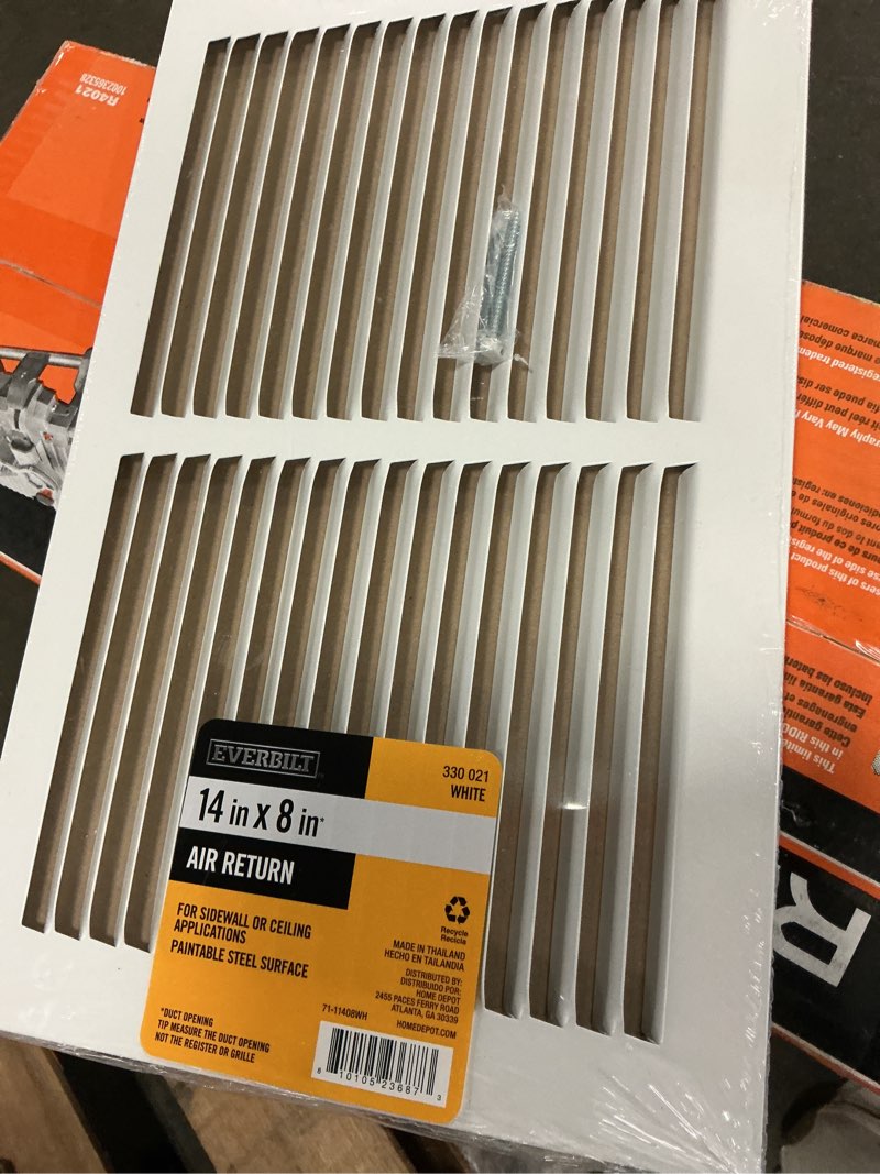 Condition photo showing New/Like New for everbilt 14 in. x 8 in. steel return air grille in white
